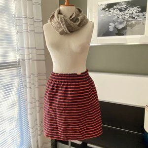 J. Crew Red Orange and Blue Stripe Skirt with Elastic Waist Band US4